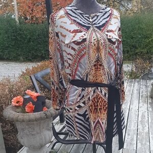 Peter Nygard🐅Multicolor Animal Print Tunic Top lots of stretch Size XL